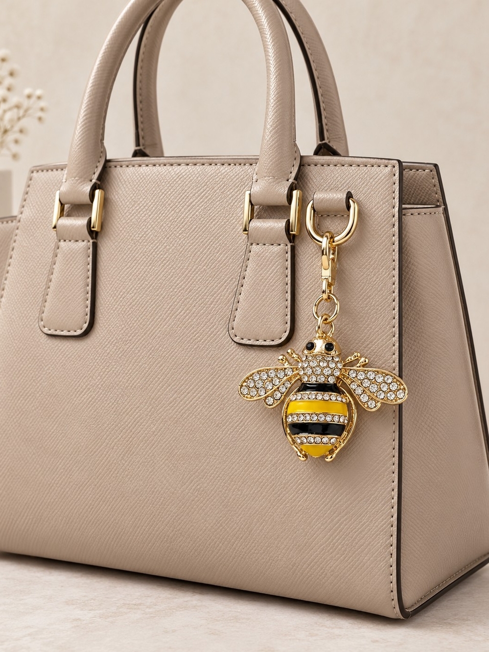 Rhinestone Bumble Bee Keychain Yellow Black Gold Bag Purse Charm Bling Boho Y2K - Picture 3 of 6